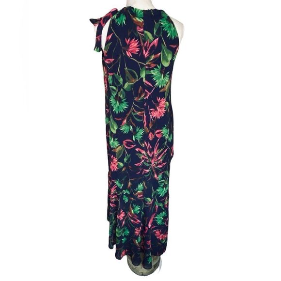 Just Taylor Wm’s Sz 8 Navy Blue Floral Lined Tie Shoulder Back Zip Maxi Dress - Picture 4 of 6
